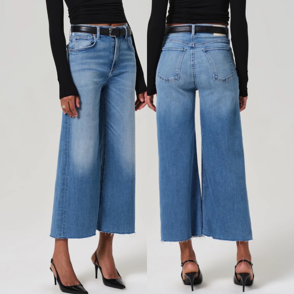 Citizens of Humanity Womens Jeans 34 Lyra Wide Leg Crop Bhodi Blue Raw Hem